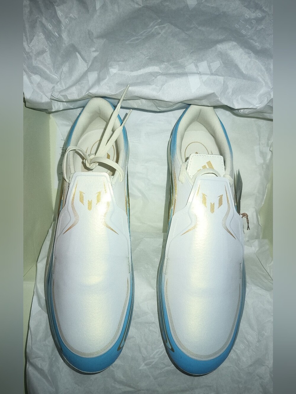 Adidas Messi F50 Pro FG Soccer Cleats Men’s White with Light Blue Trim